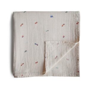 Mushie Organic Muslin Swaddle Retro Cars 1800x1800